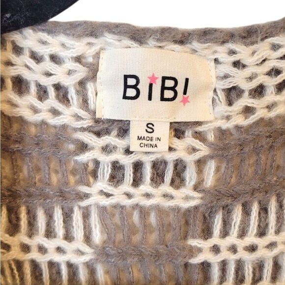 BiBi Women's Cream And Tan Chunky Knit Over Sized Check Cardigan Sweater Size S - Picture 3 of 7